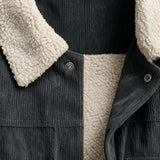 Veste pour homme en velours avec col en sherpa et boutons-pression - Gris anthracite