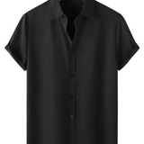 Chemise Casual en Coton Uni pour Homme avec Boutons et Manches Courtes Respirantes