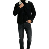 Veste homme en velours avec col en sherpa et boutons-pression - Noir