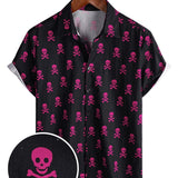 Chemise en Coton d'Été à Manches Courtes pour Homme avec Crâne Rose Punk Rock et Fraîche