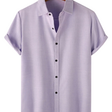 Chemise Casual en Coton Uni pour Homme avec Boutons et Manches Courtes Respirantes