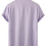 Chemise Casual en Coton Uni pour Homme avec Boutons et Manches Courtes Respirantes