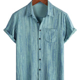 Chemise à Manches Courtes en Coton avec Poche pour Homme à Rayures Noires Respirante