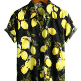 Chemise hawaïenne en coton à manches courtes avec imprimé de citron jaune pour hommes