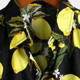 Chemise hawaïenne en coton à manches courtes avec imprimé de citron jaune pour hommes