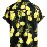 Chemise hawaïenne en coton à manches courtes avec imprimé de citron jaune pour hommes