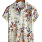 Chemise à Manches Courtes en Coton Resort avec Imprimé Botanique en Aquarelle pour Homme