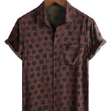 Chemise à Manches Courtes en Coton Géométrique Classique Rétro pour Homme