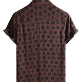 Chemise à Manches Courtes en Coton Géométrique Classique Rétro pour Homme
