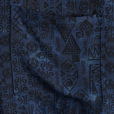 Chemise à Manches Courtes en Coton Boho pour Homme en Bleu Marine avec Imprimé Tribal Géométrique
