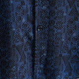 Chemise à Manches Courtes en Coton Boho pour Homme en Bleu Marine avec Imprimé Tribal Géométrique