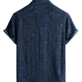 Chemise à Manches Courtes en Coton Boho pour Homme en Bleu Marine avec Imprimé Tribal Géométrique