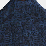 Chemise à Manches Courtes en Coton Boho pour Homme en Bleu Marine avec Imprimé Tribal Géométrique