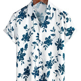 Chemise en Coton pour Homme Bleu Floral d'Été avec Boutons et Manches Courtes