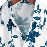 Chemise en Coton pour Homme Bleu Floral d'Été avec Boutons et Manches Courtes