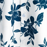 Chemise en Coton pour Homme Bleu Floral d'Été avec Boutons et Manches Courtes