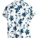 Chemise en Coton pour Homme Bleu Floral d'Été avec Boutons et Manches Courtes