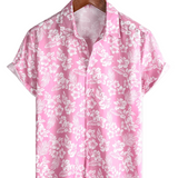 Chemise en Coton d'Été à Manches Courtes pour Homme en Couleur Rose