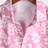 Chemise en Coton d'Été à Manches Courtes pour Homme en Couleur Rose