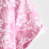 Chemise en Coton d'Été à Manches Courtes pour Homme en Couleur Rose