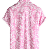 Chemise en Coton d'Été à Manches Courtes pour Homme en Couleur Rose