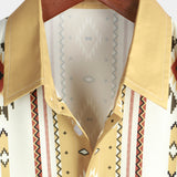 Chemise en Coton pour Homme Vintage à Rayures Verticales à Manches Courtes Style Rétro des Années 70 avec Imprimé Aztèque