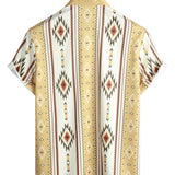 Chemise en Coton pour Homme Vintage à Rayures Verticales à Manches Courtes Style Rétro des Années 70 avec Imprimé Aztèque