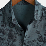 Chemise à Manches Courtes en Coton Vintage pour Homme avec Imprimé Floral Bleu
