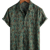 Chemise Vintage en Coton à Manches Courtes avec Boutons de Style Rétro Paisley Vert pour Homme des Années 70
