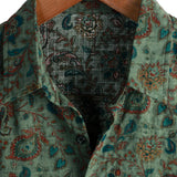 Chemise Vintage en Coton à Manches Courtes avec Boutons de Style Rétro Paisley Vert pour Homme des Années 70