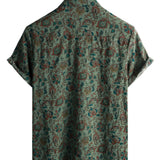 Chemise Vintage en Coton à Manches Courtes avec Boutons de Style Rétro Paisley Vert pour Homme des Années 70