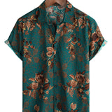 Chemise en Coton Vintage pour Homme de Vacances avec Boutons et Manches Courtes