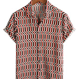 Chemise en Coton d'Été Décontractée Rétro Géométrique à Manches Courtes pour Homme