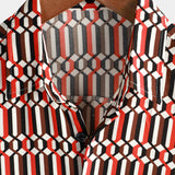 Chemise en Coton d'Été Décontractée Rétro Géométrique à Manches Courtes pour Homme