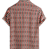 Chemise en Coton d'Été Décontractée Rétro Géométrique à Manches Courtes pour Homme