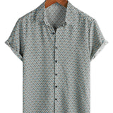 Chemise en Coton pour Homme Casual Vintage Géométrique à Boutons pour Vacances d'Été Rétro à Manches Courtes