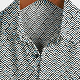 Chemise en Coton pour Homme Casual Vintage Géométrique à Boutons pour Vacances d'Été Rétro à Manches Courtes