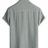 Chemise en Coton pour Homme Casual Vintage Géométrique à Boutons pour Vacances d'Été Rétro à Manches Courtes