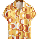 Chemise en Coton d'Été Rétro pour Homme, Boutons, Orange Vintage, Géométrique, Disco, Plage, Fraîche, à Manches Courtes