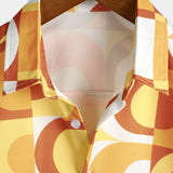 Chemise en Coton d'Été Rétro pour Homme, Boutons, Orange Vintage, Géométrique, Disco, Plage, Fraîche, à Manches Courtes