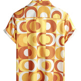 Chemise en Coton d'Été Rétro pour Homme, Boutons, Orange Vintage, Géométrique, Disco, Plage, Fraîche, à Manches Courtes