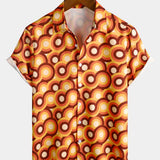 Chemise en Coton pour Homme Orange Rétro des Années 70, Bouton en Haut, Vintage, Géométrique, Circulaire, d'Été, à Manches Courtes