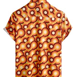 Chemise en Coton pour Homme Orange Rétro des Années 70, Bouton en Haut, Vintage, Géométrique, Circulaire, d'Été, à Manches Courtes