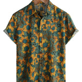 Chemise en Coton d'Été à Manches Courtes avec Tournesol Rétro pour Homme
