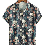 Chemise en Coton d'Été à Manches Courtes pour Homme avec Crâne Punk Rock