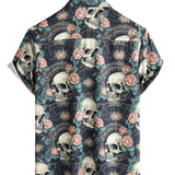 Chemise en Coton d'Été à Manches Courtes pour Homme avec Crâne Punk Rock