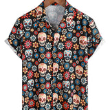 Chemise en Coton d'Été à Manches Courtes pour Homme avec Crâne de Sucre Punk Rock