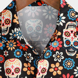 Chemise en Coton d'Été à Manches Courtes pour Homme avec Crâne de Sucre Punk Rock