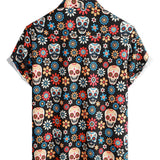 Chemise en Coton d'Été à Manches Courtes pour Homme avec Crâne de Sucre Punk Rock