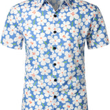 Chemise en Coton pour Homme d'Été avec Imprimé Floral, Décontractée, Coupe Slim, Manches Courtes, Couleur Bleu Clair